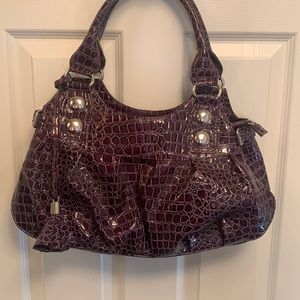 Mondani Purple Croc-Embossed Patent Shoulder Bag